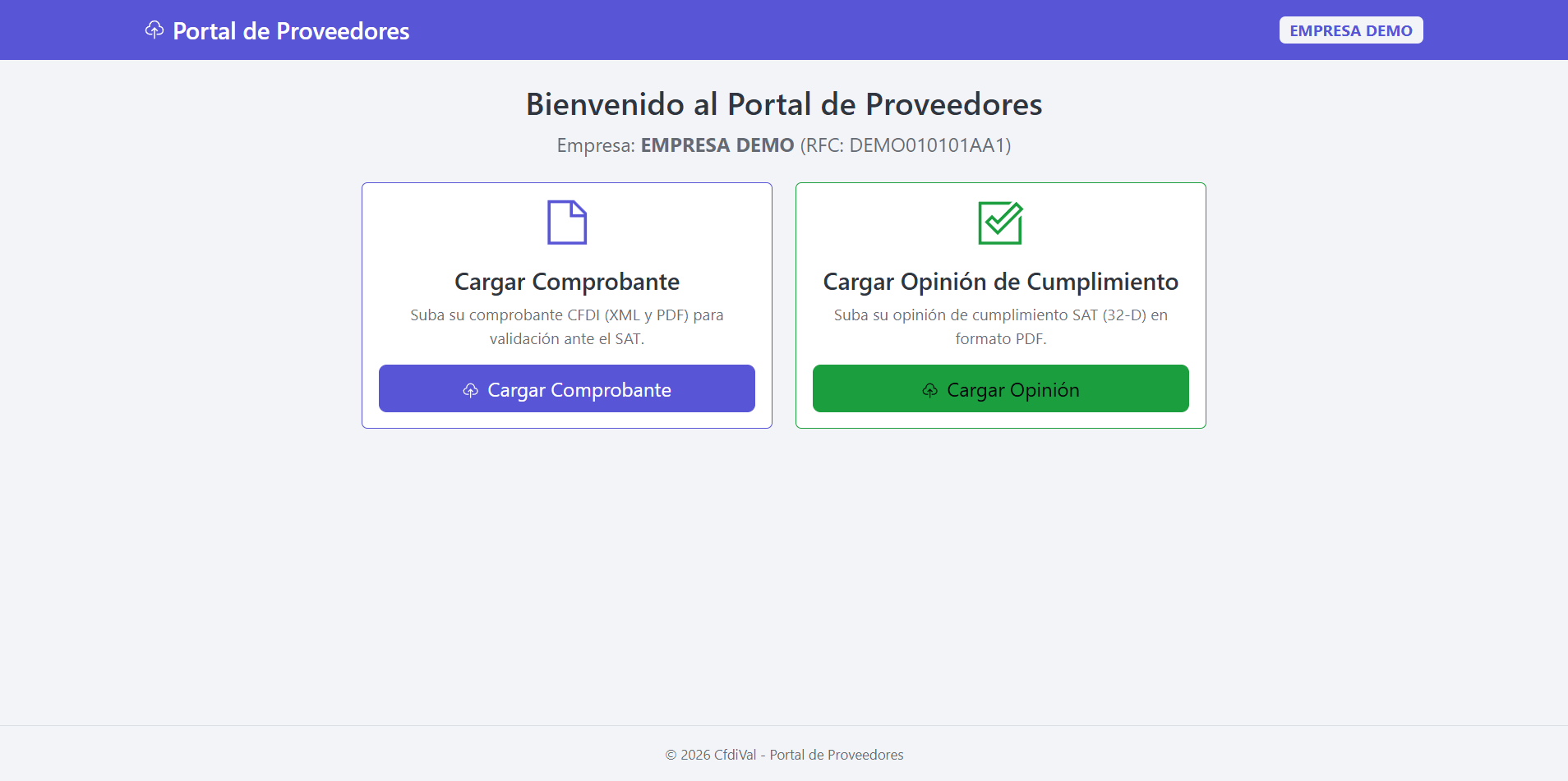 Portal de proveedores de cfdival con la pantalla de carga de documentos